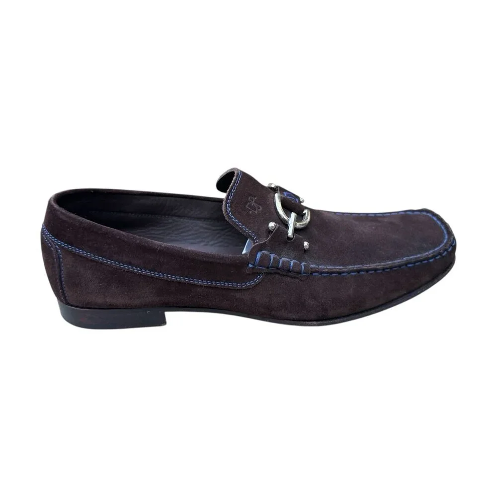 Men's Brown Suede Loafers with Silver Bit Hardware